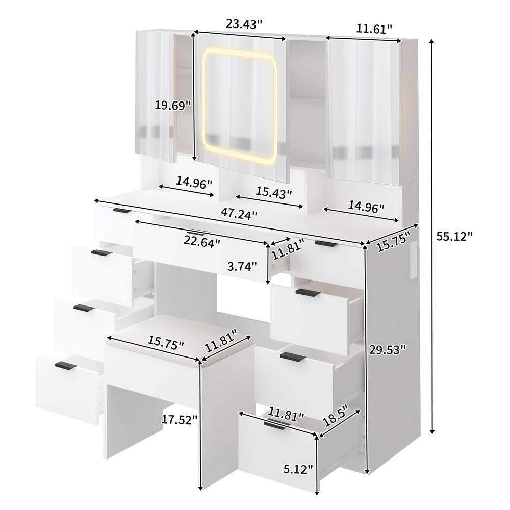 2-Piece White Makeup Vanity Set with Mirror Cabinet - thumbnail 6