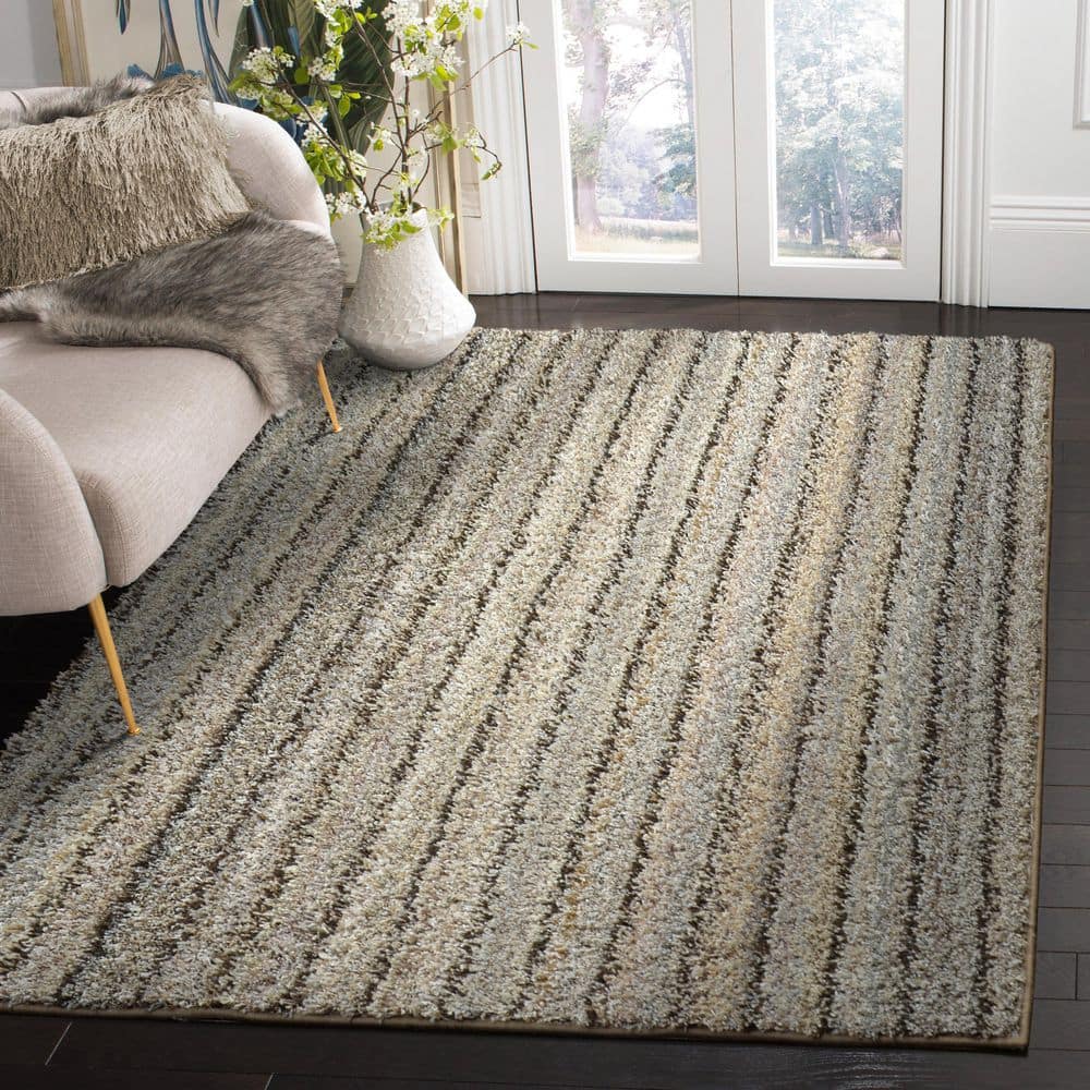 Cozy Stripe Shag 4' x 6' Earth Tone Synthetic Area Rug