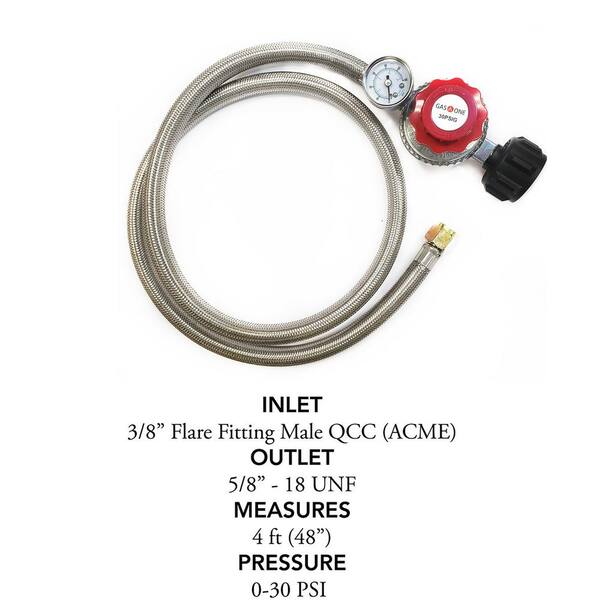 HP,Reg 0-30 PSI for Cookers & Smokers Propane 1/4 Inlet and Outlet 