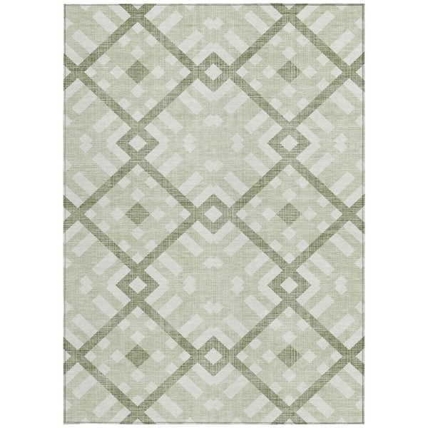 Artichoke Green, Olive Green 3 x 5 ft. Woven Geometric Polyester Rectangle Indoor / Outdoor Area Rug