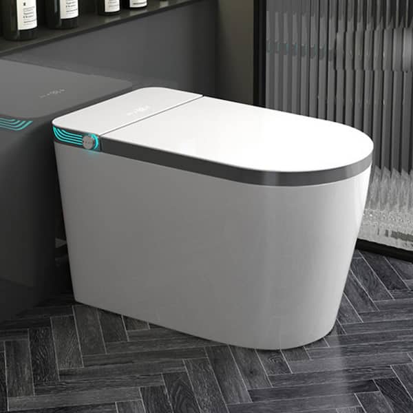 EPOWP One-Piece 1.32 GPF Single Flush Elongated Smart Toilet in Gray with Seat Heating and Automatic Flush