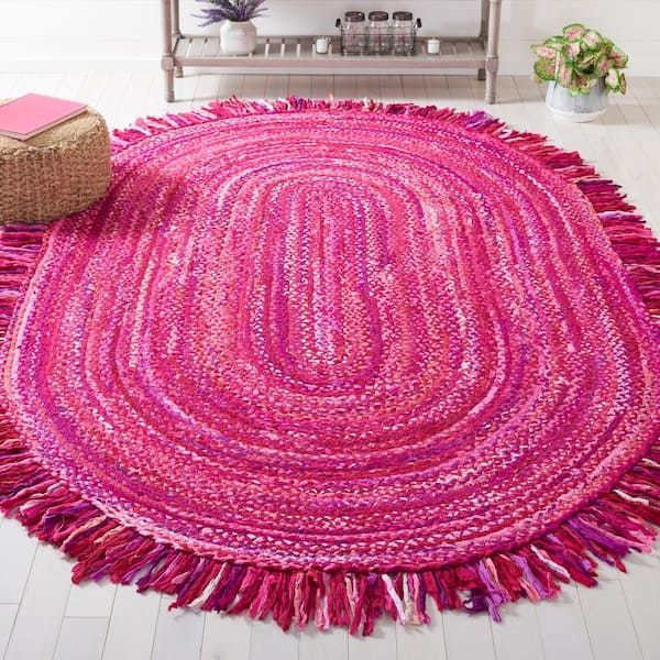 Braided Pink Fuchsia 4 ft. x 6 ft. Abstract Striped Oval Area Rug
