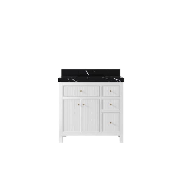 Willow Collections Sonoma 36 in. W x 22 in. D x 36 in. H Single Sink Bath Vanity in White with 2" Calacatta Black Quartz Top