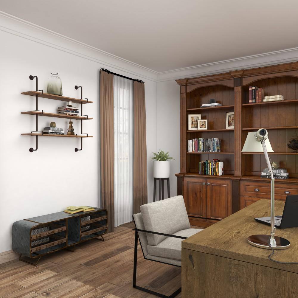 Elegant 38'' Brown Wood Floating Wall Shelf with Five Sections