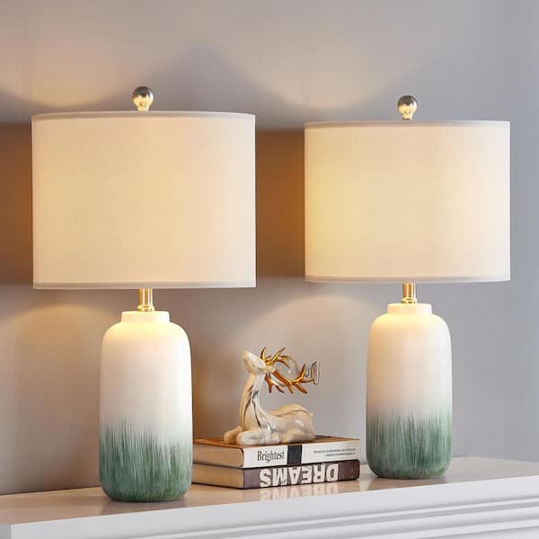 23.5 in. Green Coastal Dimmable Ceramic Bedroom Living Room Bedside Desk Nightstand Table Lamps (Set of 2)