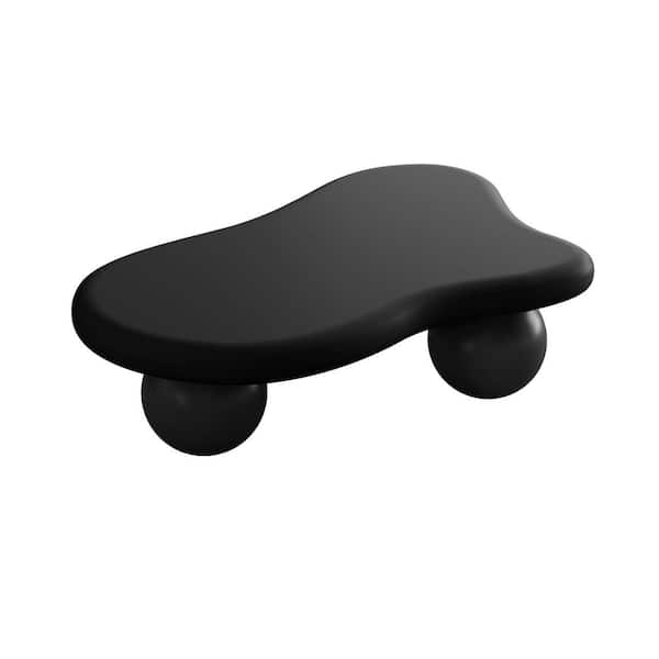 Black 40 in. Cloud Shaped Wood Outdoor Coffee Table with 3-Black Ball Legs