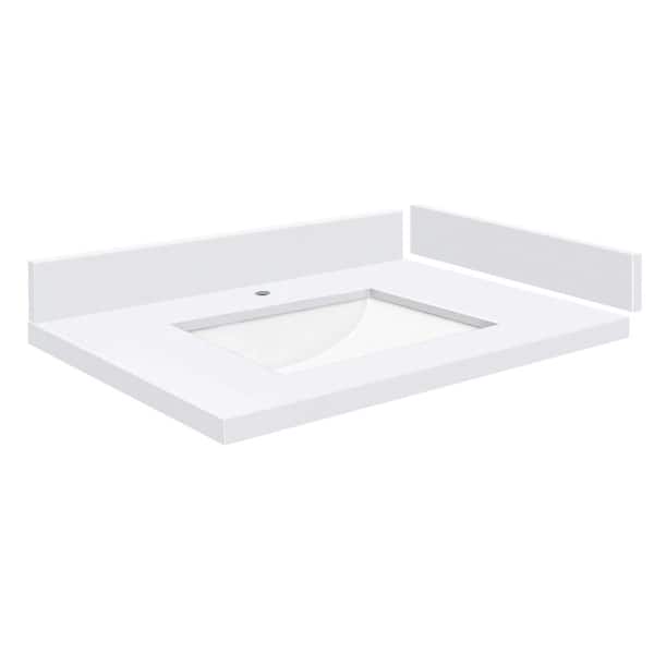 Transolid Silestone 28 in. W x 22.25 in. D Qt. White Rectangular Single Sink Vanity Top in Miami White