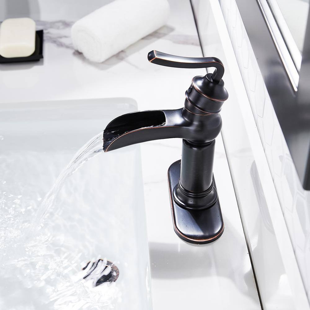 Oil Rubbed Bronze Waterfall Bathroom Sink Faucet with Pop-Up Drain