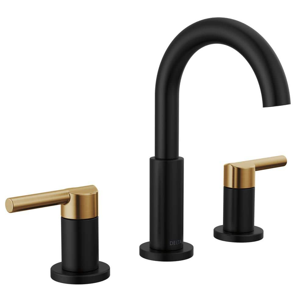 Delta Nicoli J Spout In Widespread Double Handle Bathroom Faucet In Matte Black Champagne