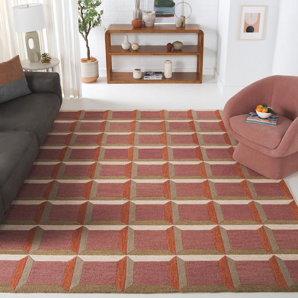 Genre 9 ft. x 12 ft. Pink/Beige square Geometric Area Rug