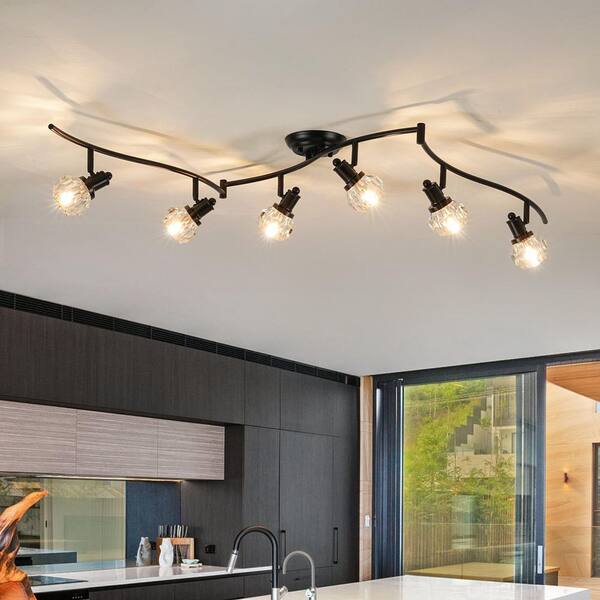 HUOKU Cate 6-Light 72 in.W Matte Black Adjustable Branch Semi