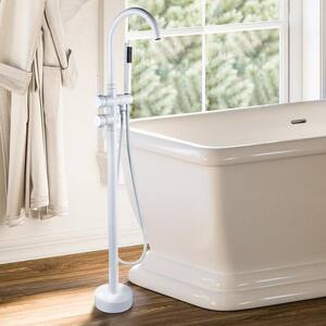 Contemporary 2-Handle Residential Freestanding Bathtub Faucet with Hand Shower In Snow White