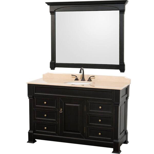 Wyndham Collection Andover 55 in. Vanity in Antique Black with Marble Vanity Top in Ivory and Mirror