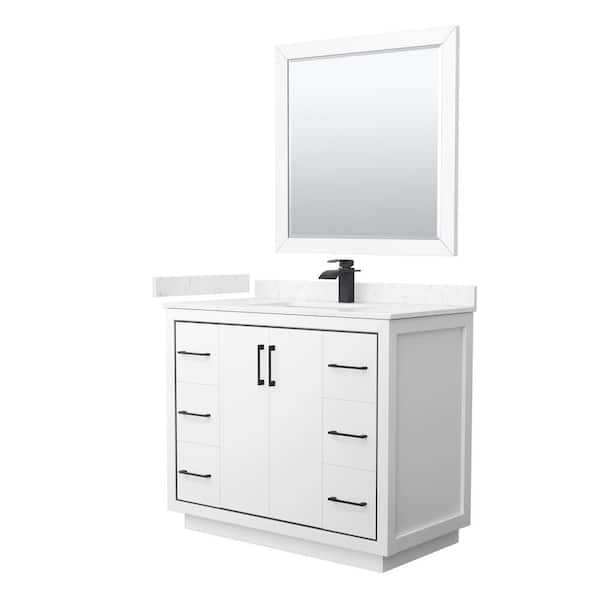 Wyndham Collection Icon 42 in. W x 22 in. D x 35 in. H Single Bath Vanity in White with Carrara Cultured Marble Top and 34" Mirror