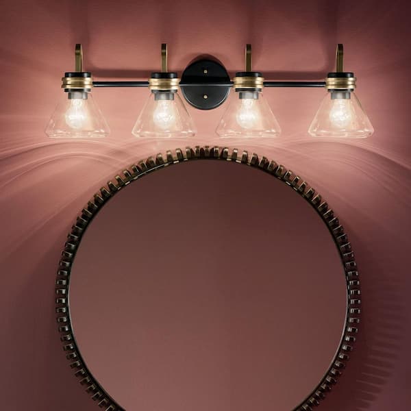 KICHLER Farum 34 in. 4-Light Vanity Light with Clear Glass in Black