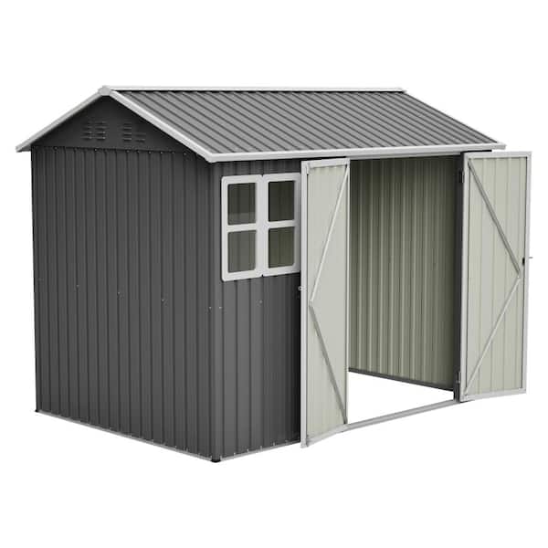 6 ft. W x 8 ft. D Gray Outdoor Metal Shed with Lockable Doors and Window for Garden Patio Backyard Lawn (48 sq. ft.)
