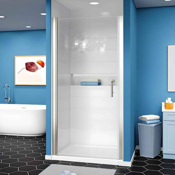 36-37.9 in. W x 72 in. H Brushed Nickel Frameless Pivot Shower Door with 1/4 in Thick Clear Tempered Glass