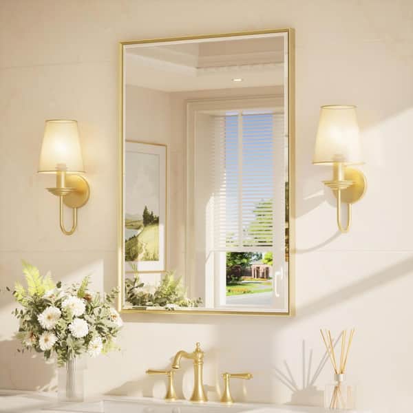 24 in. W x 36 in. H Framed Brushed Gold Mirrors for Bathroom Wall Beveled Mirror Bathroom Vanity Mirror Over Sink