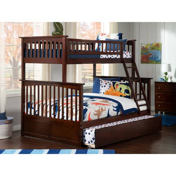 AFI Columbia Bunk Bed Twin Over Full with Twin Size Urban Trundle Bed in Walnut