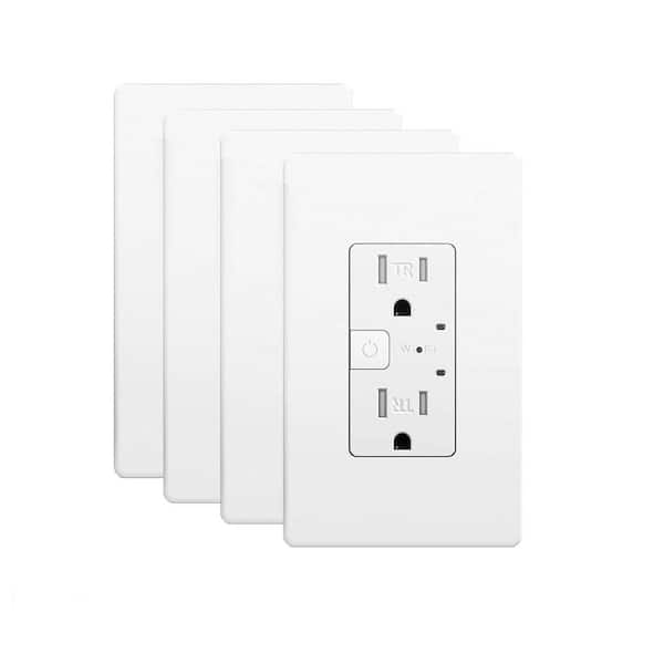 15A Tamper-Resistant Smart Wall Outlet with Alexa, Google Assistant, Timer and Schedule in White - (4-Pack)