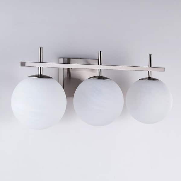 Raleigh 22 in. 3-light Modern Chrome Dimmable Vanity Light With White Cloud Glass Lampshade