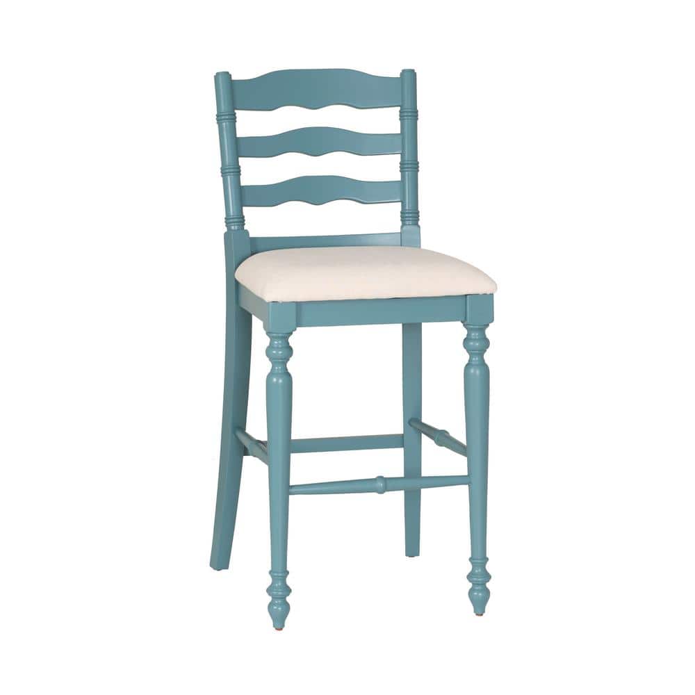 Marino 30 in. Antique Blue High Back Wood Counter Stool with Polyester Fabr