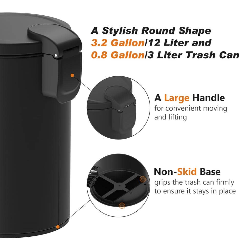 Black Metal Step-On Trash Can Combo with Pedal for Kids