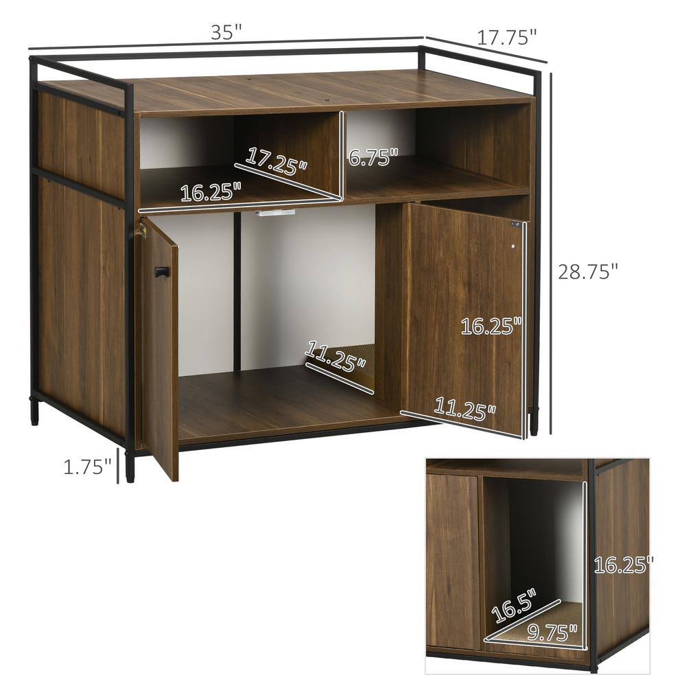 Brown Wood and Metal Freestanding Cat Litter Box Enclosure