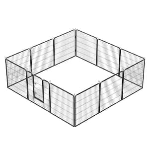 32 in. H, Foldable 12-Panels Heavy-Duty Metal Portable Anti-Rust Exercise Dog Fence with Doors