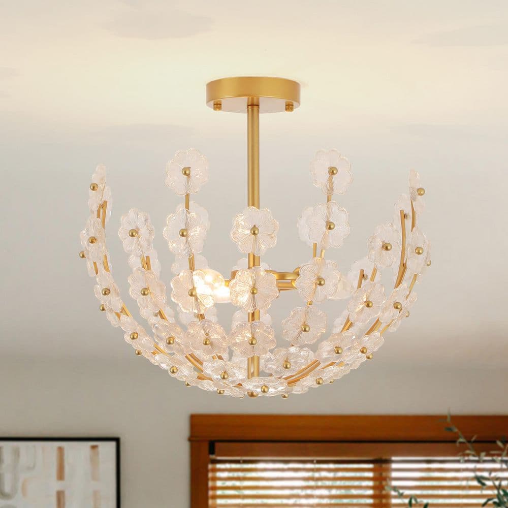 Ccrystal 3-Light 16.9 in.W Gold Semi Flush Mount Flower Glass Baroque Branch Bowl Ceiling Light for Corridor Hallway price history on PriceWatchPro