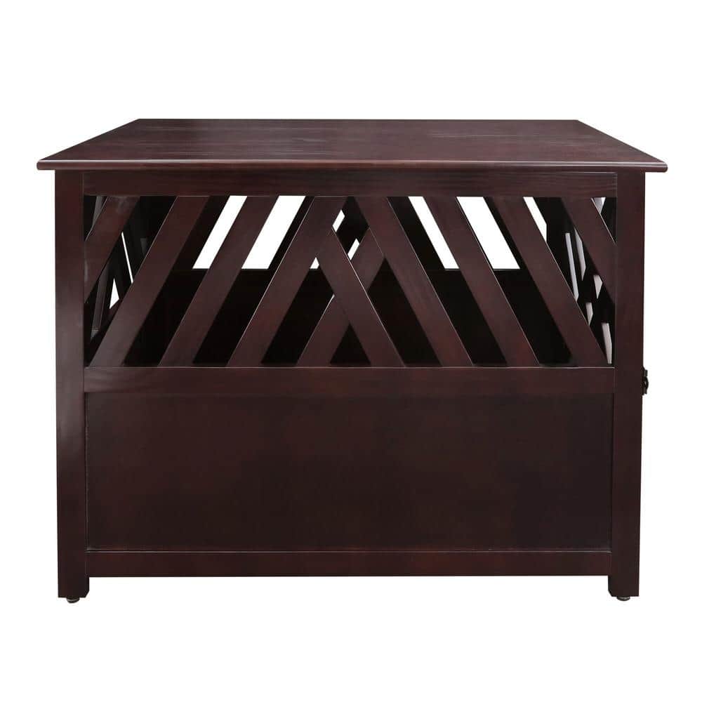 Espresso Pine Wood Lattice Pet Crate End Table