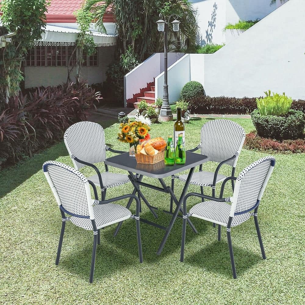 Set of 4 Patio Rattan Stackable Dining Chair with Armrest for Garden-White price history on PriceWatchPro