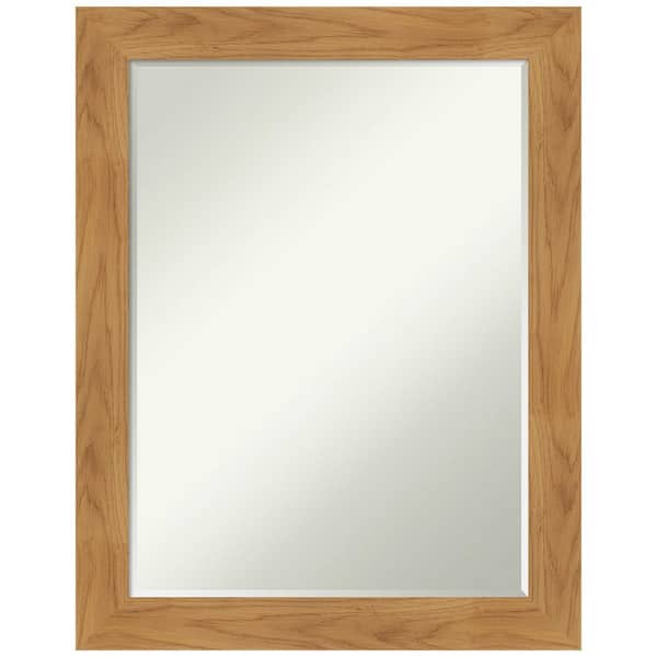 Amanti Art Carlisle Blonde 22 in. x 28 in. Petite Bevel Farmhouse Rectangle Wood Framed Wall Mirror in Brown