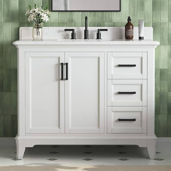 Palace 43 in. Single Sink Freestanding White Bath Vanity with White Quartz Top and Backsplash Assembled