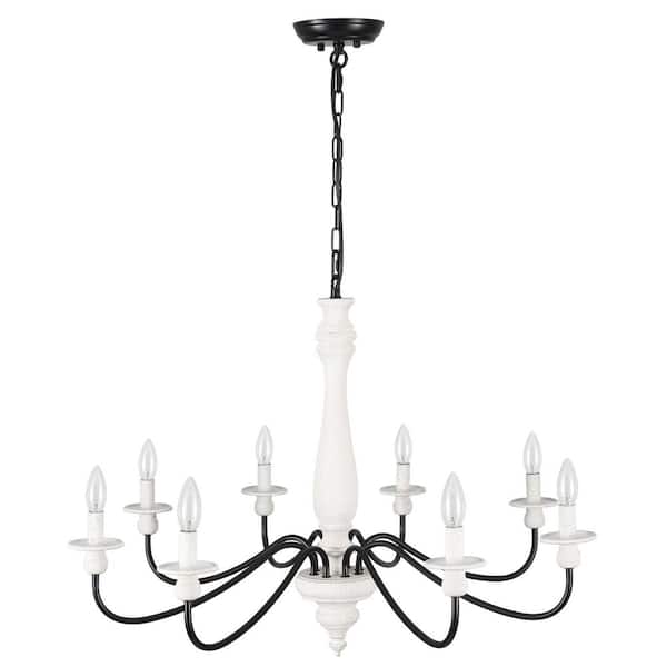8-Light Black and White Candlestick Hanging Ceiling Light Fixture Linear Chandelier Lighting for Kitchen Island