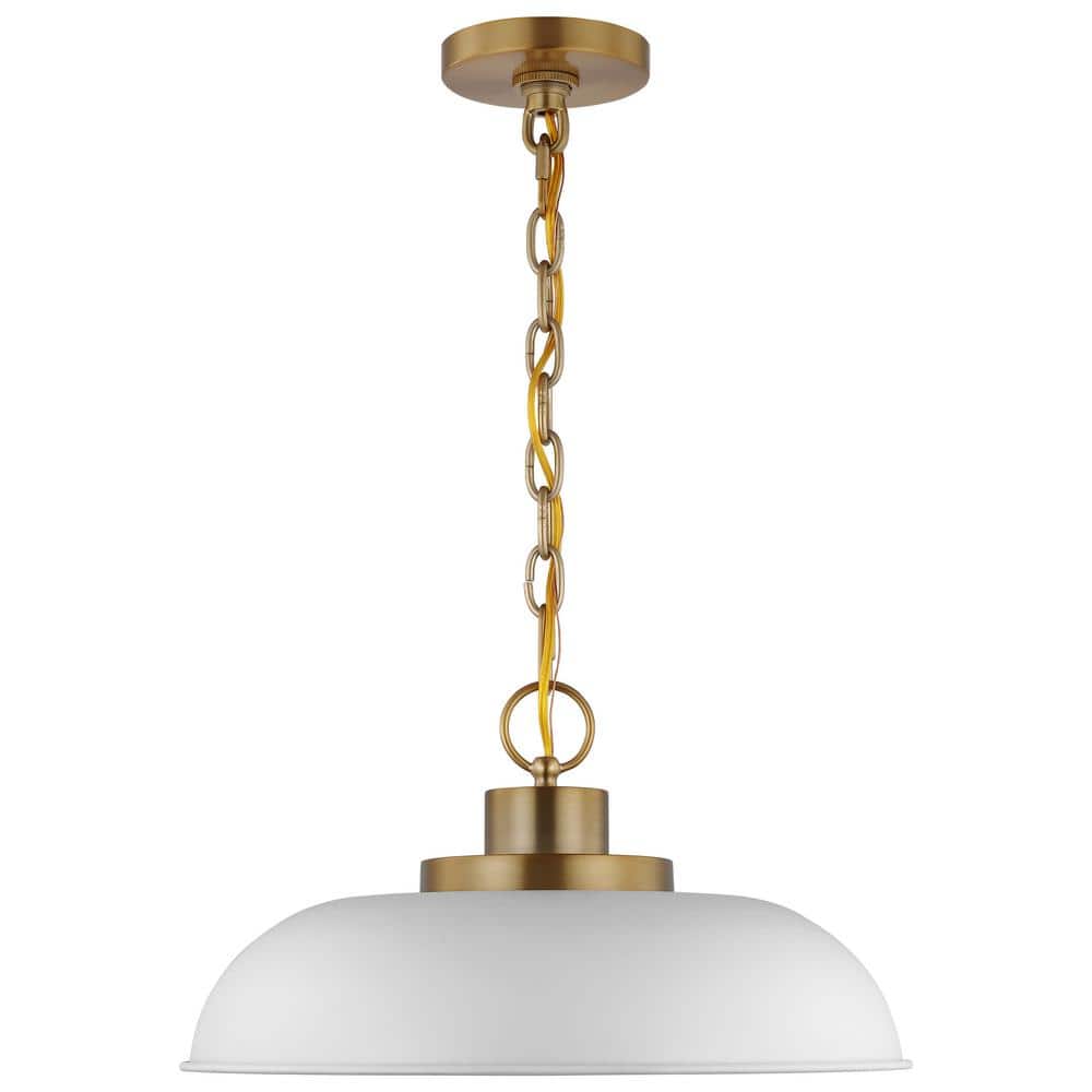 Matte White and Burnished Brass Modern Bowl Pendant Light