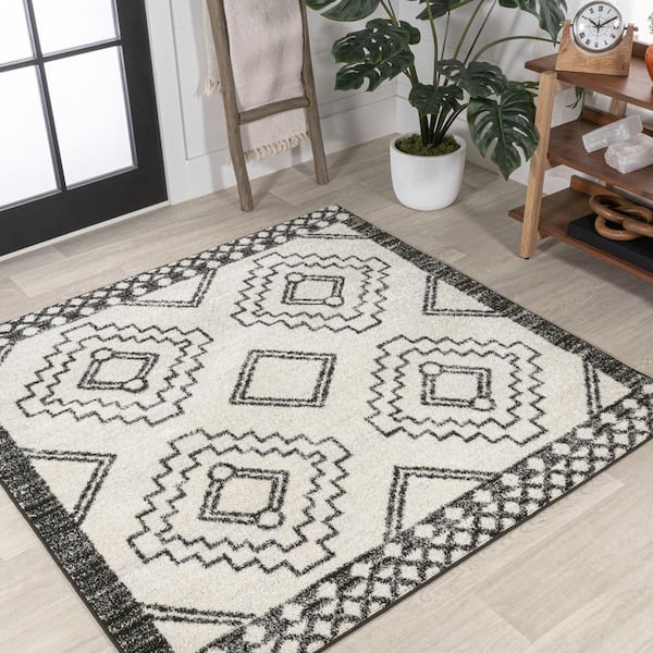 Amir Moroccan Beni Souk Cream/Black 4 ft. x 4 ft. Square Area Rug