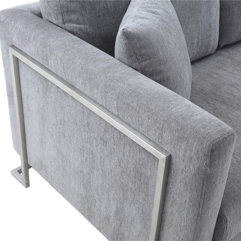 Heritage 91" Gray Leather Stationary Sofa with Wood Legs