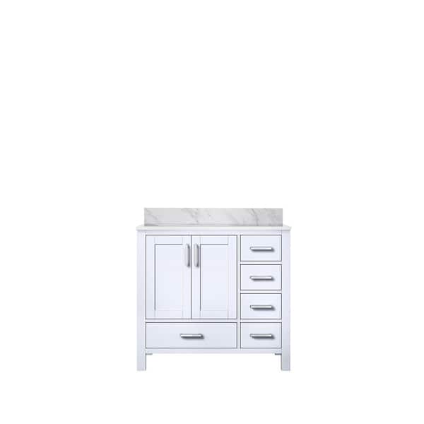 Jacques 36 in. W x 22 in. D Left Offset White Bath Vanity and Carrara Marble Top