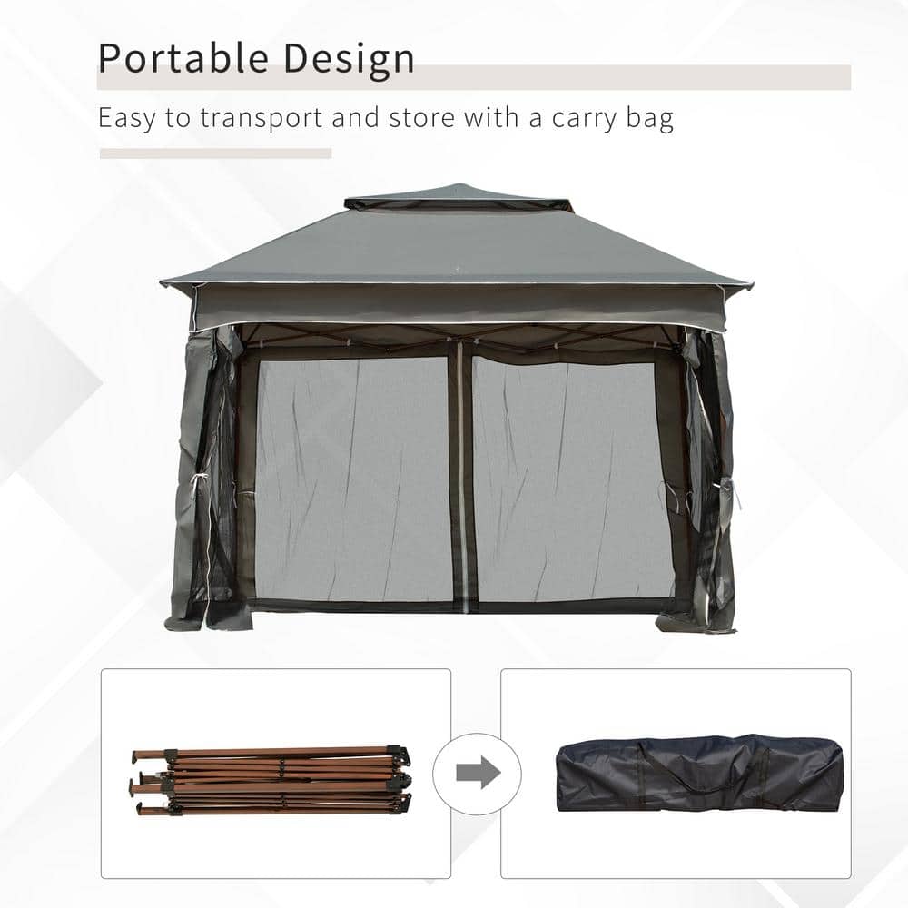 Outsunny 11' x 11' Dark Gray Pop Up Gazebo with Mesh Sides