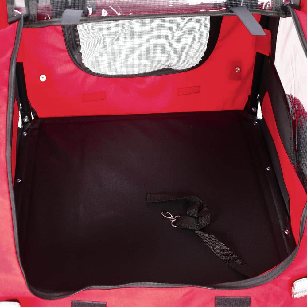 Red Foldable Bicycle Trailer for Small to Medium Pets with Reflectors