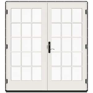72 in. x 80 in. W-5500 Chestnut Bronze Clad Wood Left-Hand 15-Lite French Patio Door with White Paint Interior