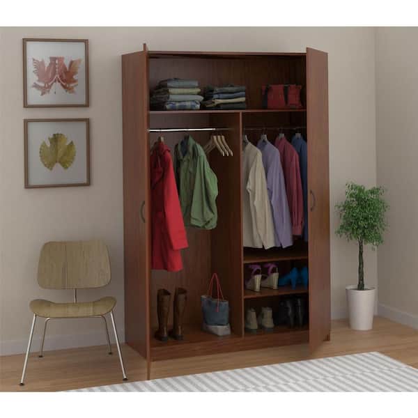 Ameriwood Wardrobe Storage Closet with Hanging Rod and 2-Shelves in American Cherry