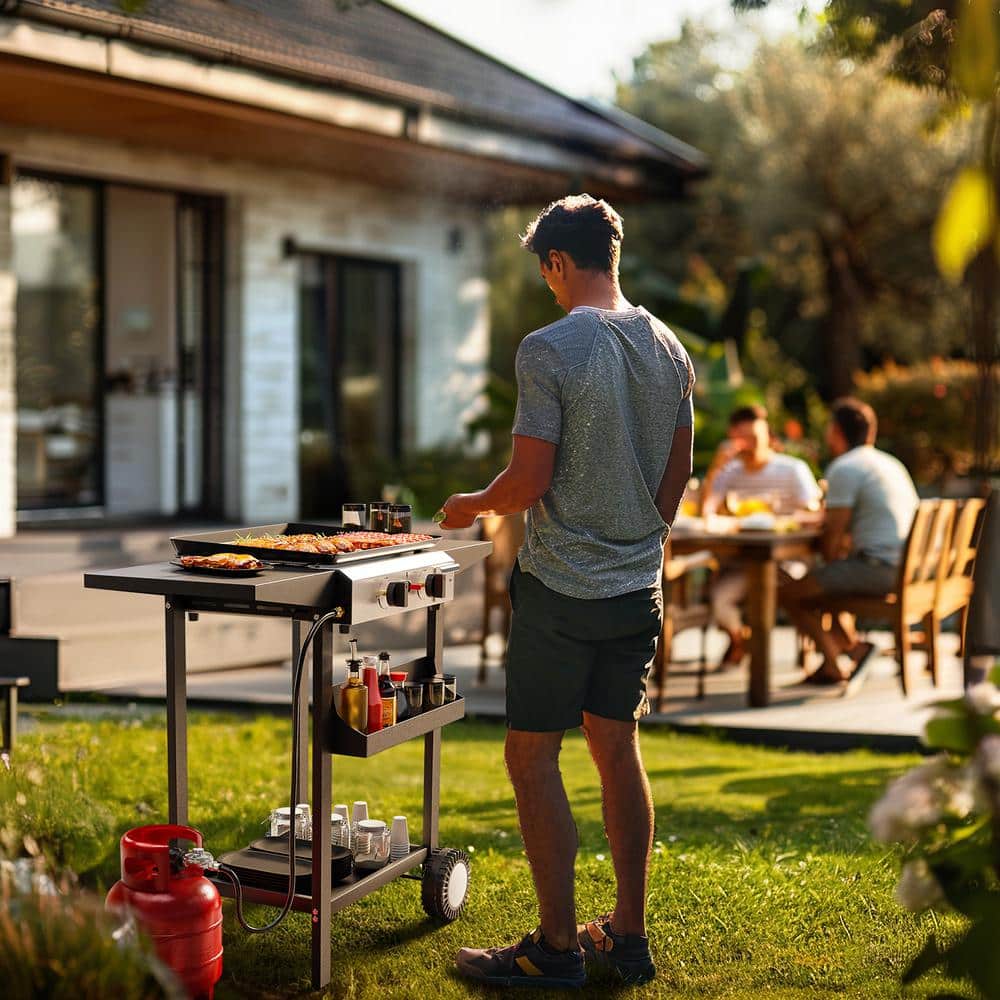 ROVSUN 2-Burner Stainless Steel Propane Gas Grill with Side Shelves
