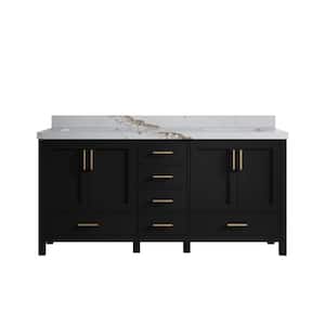 Malibu 72 in. W x 22 in. D x 36 in. H Double Sink Bath Vanity in Black with 2 in. Calacatta Gold Top