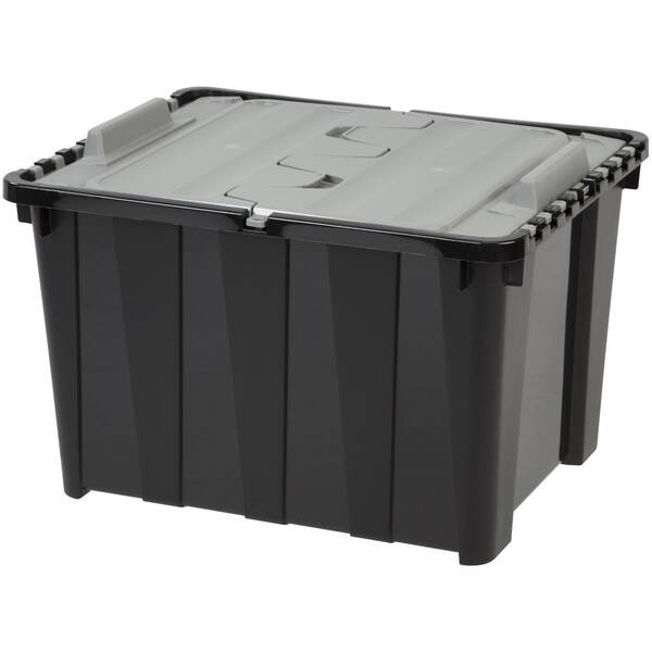 IRIS 48-Qt. Wing Lid Storage Box in Black (6-Pack)