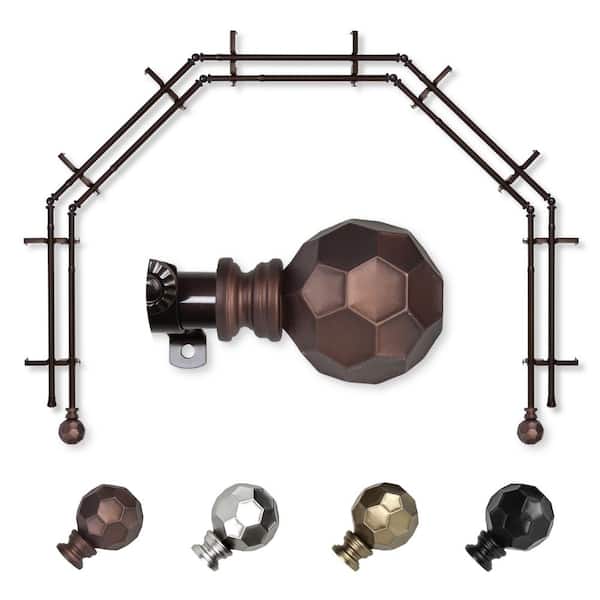 EMOH 13/16" Dia Adjustable 5-Sided Double Bay Window Curtain Rod 28 to 48" (each side) with Elliana Finials in Cocoa