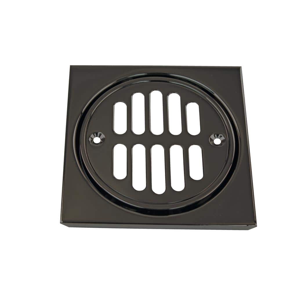 Matte Black Square Brass Shower Drain Cover with Round Strainer Grid