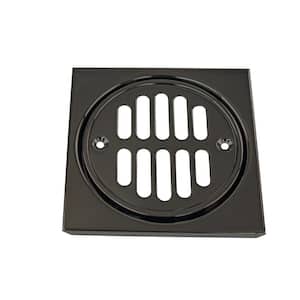 Square Brass Shower Tile with Round Strainer Grid Drain Cover and Crown Ring, Matte Black