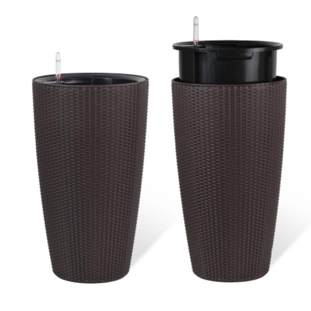 Cove Set of 2 22 in. Faux Rattan Outdoor Indoor Tall Planters with Self-Watering System Brown price history on PriceWatchPro